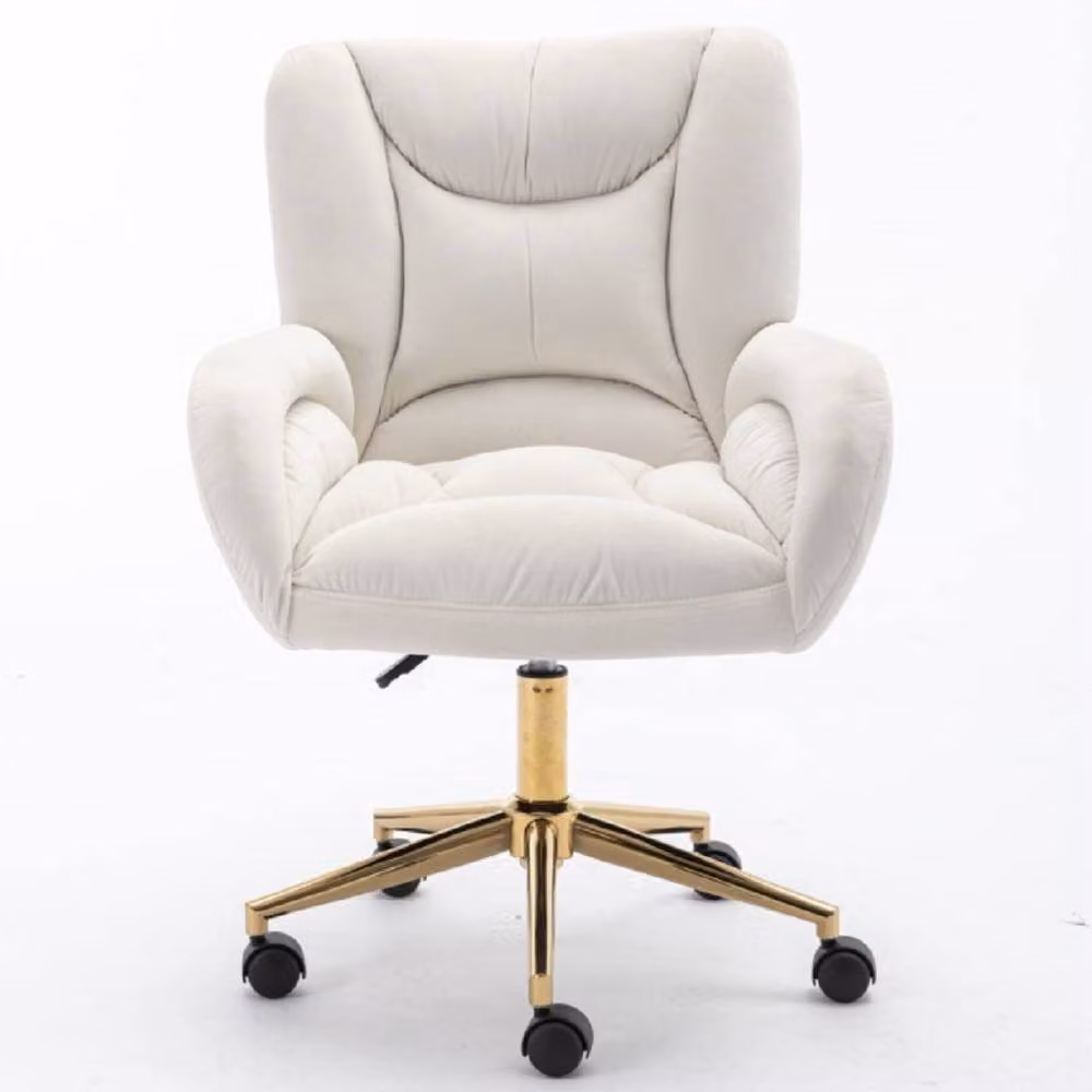 STILVORA Velvet Swivel Task Chair with Gold Metal Base in Beige – 2