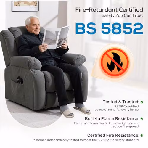 HOMCOM Grey Velvet Recliner Armchair with Powered Lift Assist, Heat and Vibration Massage – 8