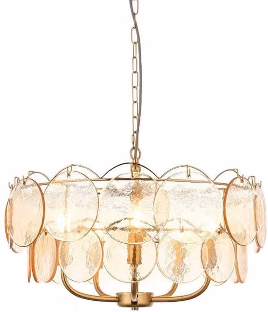 Netlighting Thistle Pendant Light in Gold and Brass with Handmade Champagne Glass and 5 x 7W LED E14 Bulbs – 1