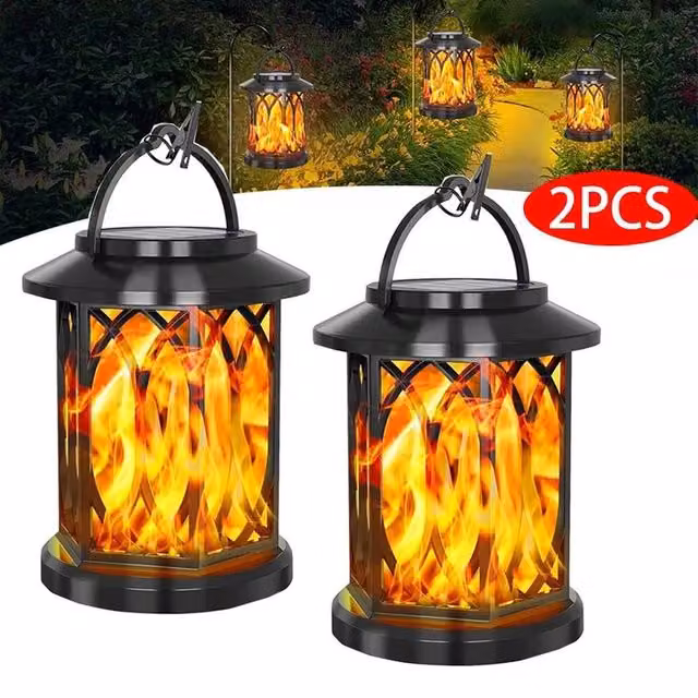 SPETLEK LED Flickering Flame Solar Hanging Light Lantern, Black