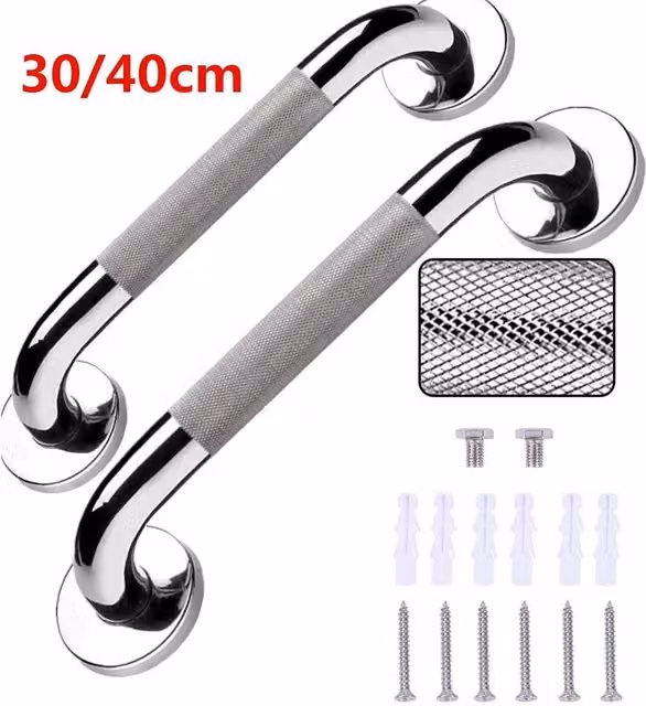 NESTLUNE Anti Slip Stainless Steel Shower Grab Handle in Silver, W: 180 cm, H: 180 cm