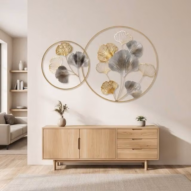 STILVORA Gold Metal Floral Round Wall Art, Diameter: 102 cm – 1