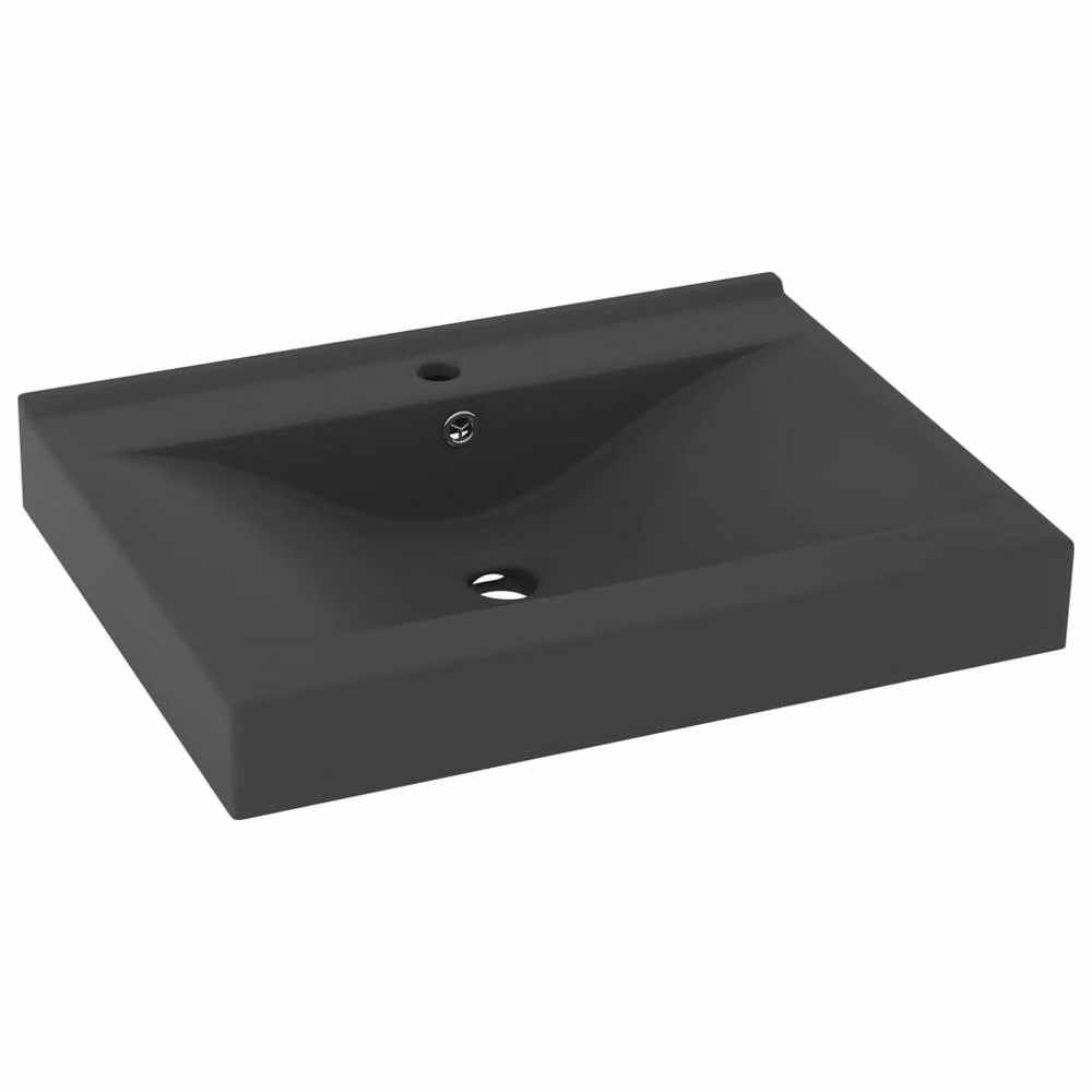 Berkfield Luxury Ceramic Basin with Faucet Hole in Matt Dark Grey, W: 60 cm, D: 46 cm, H: 16 cm – 3
