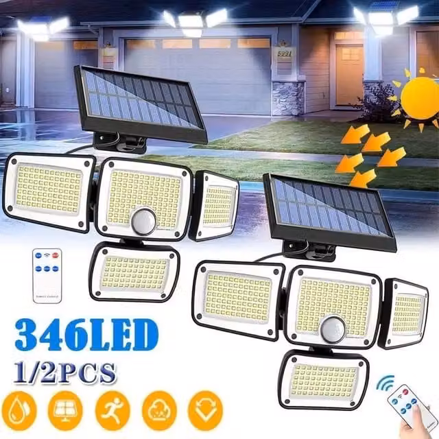 NESTLUNE 2-Piece Solar LED Wall Lamp with PIR Motion Sensor in Black – 1