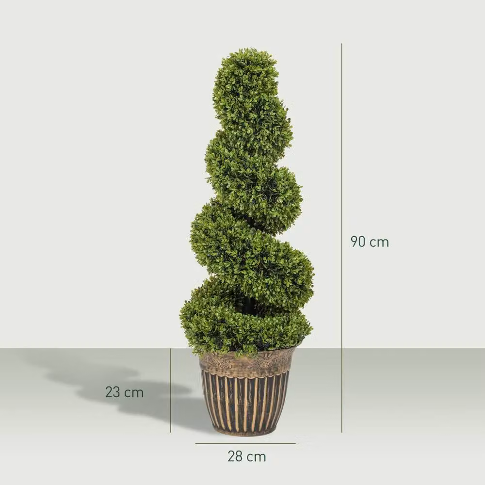 Wyld Haus Set of 2 Artificial Spiral Boxwood Topiary Trees in Pots, Height: 90 cm, Light Green – 4