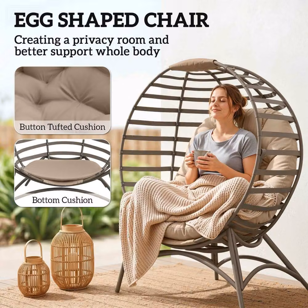 STILVORA Modern Egg Lounge Chair with Cushion and Powder Coated Steel Frame in Brown – 5