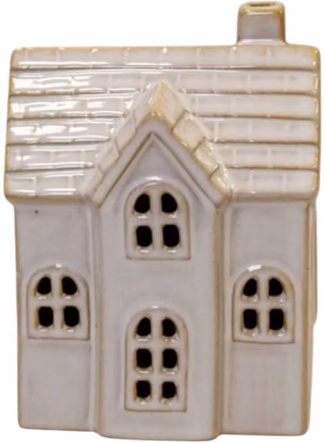 Modern Four Candle Ceramic LED Tabletop House in White and Beige