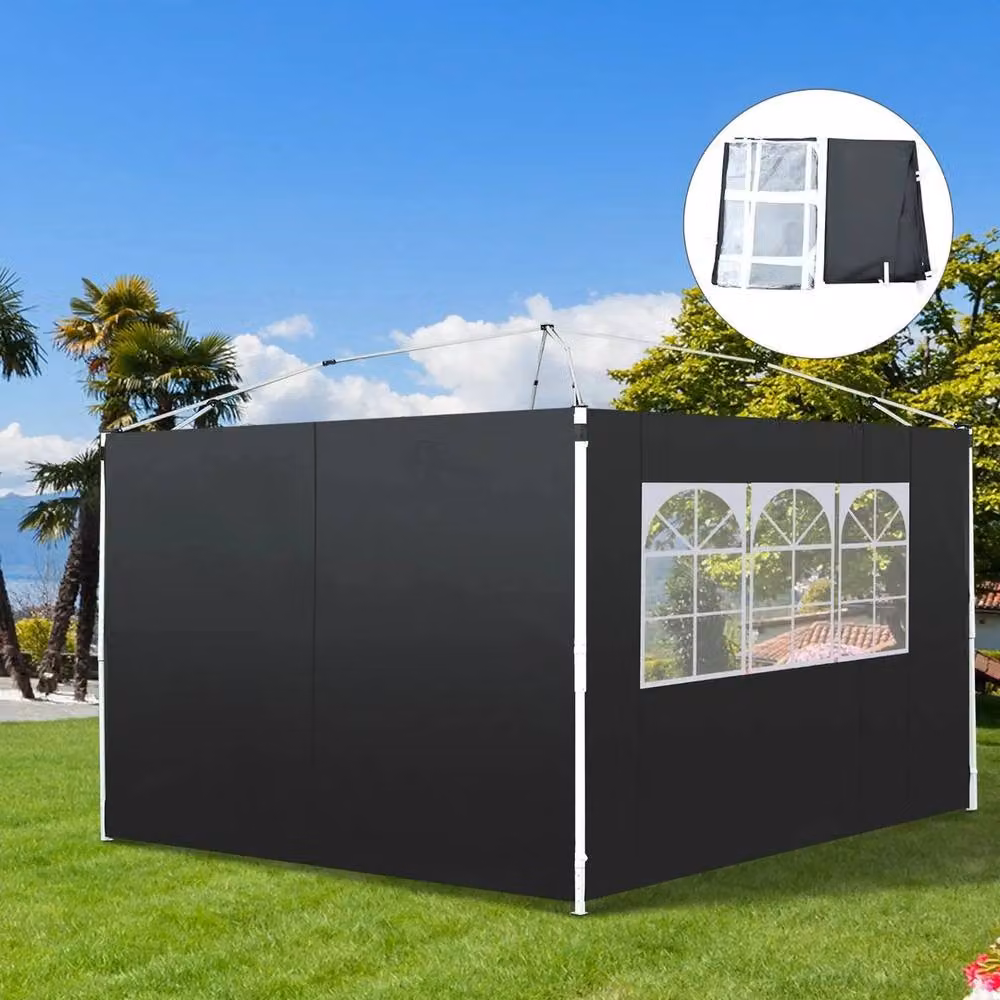FLAVORA 2-Piece Black PE Coated Oxford Polyester Gazebo Side Wall Awning Panels – 2