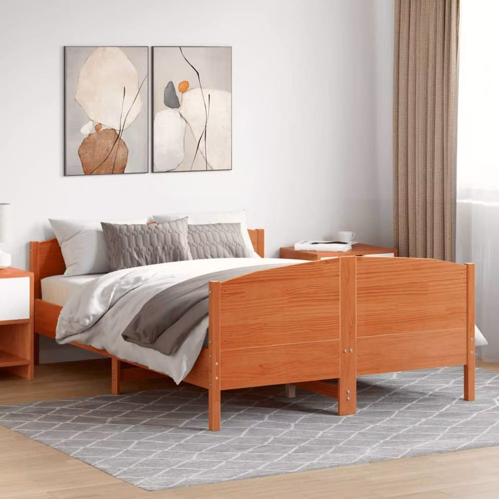 Berkfield Home Waxed Brown Solid Pine Wood Bed Frame W/D/H: 160 x 200 x 74.5 cm – 2