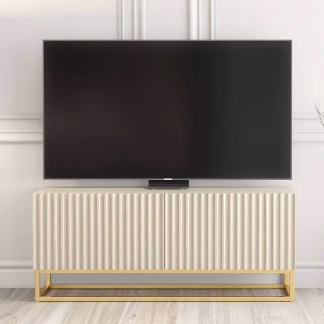 Creative Furniture Ripple TV Unit in Cashmere Warm Beige Taupe and Gold, W: 100 cm, H: 45 cm, D: 35 cm
