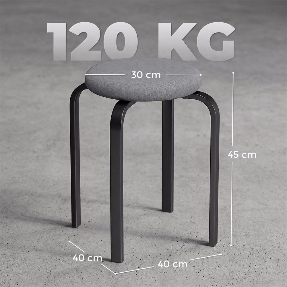 EONLION Set of 4 Modern Cylindrical Round Stools in Dark Grey Fabric with Metal Frame – 2