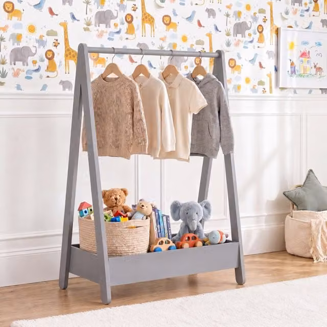 Vida Designs Junior Vida Kids Clothes Rack in Grey Pine Wood