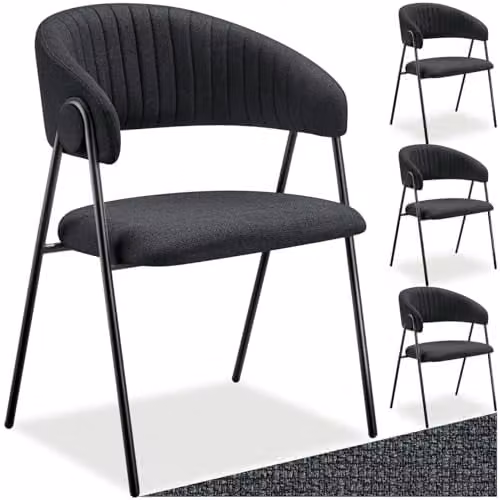 tectake Bedano Set of 4 Dining Chairs in Black Fabric with Metal Legs