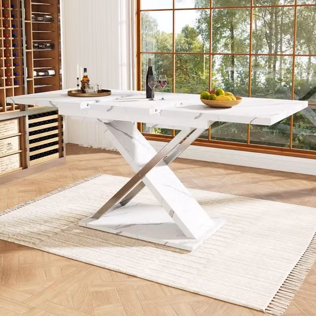 Aosom UK White Extendable Dining Table with Locking Silent Metal Guide Rails, W: 75 cm, D: 118-157 cm, H: 76.5 cm