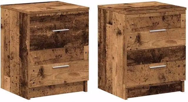 Berkfield Home Set of 2 Bedside Cabinets with 2 Drawers in Brown Old Wood, W/D/H: 40 x 36 x 50 cm – 1