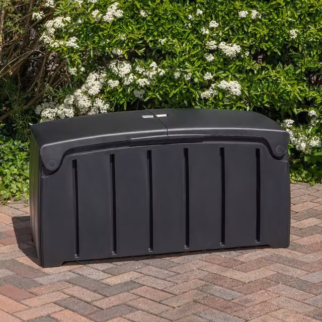 Strata Large Weatherproof Garden Storage Box with Butterfly Opening, Black and Grey, W: 115 cm, D: 56 cm, H: 60 cm