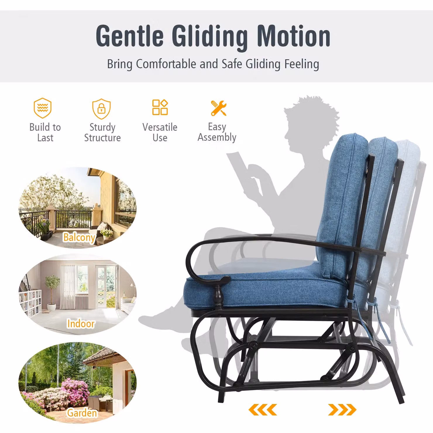Gymax 2-Seater Outdoor Swing Glider Chair with Cushions in Blue – 2