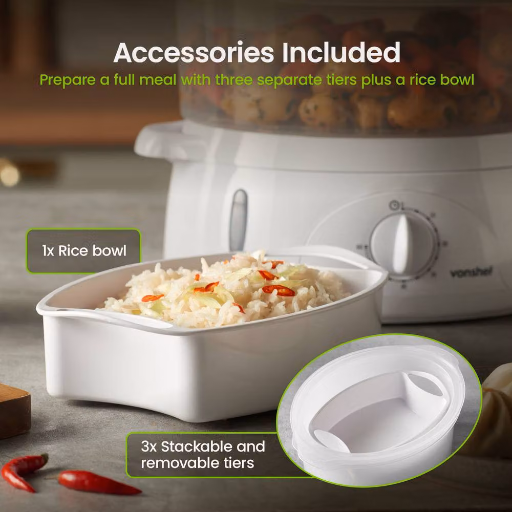 VonShef 9L Large Capacity Electric Food Steamer in White – 4