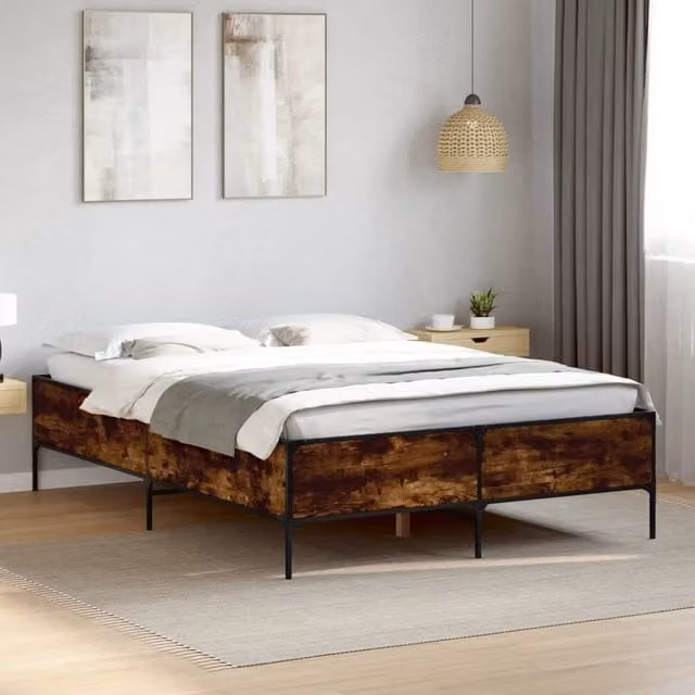 Berkfield Home Smoked Oak Bed Frame in Brown, W/D/H: 140 x 200 cm – 1