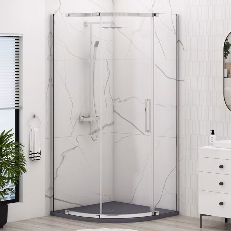 Royal Bathrooms Chelsea Single Door Quadrant Shower Enclosure with Grey Stone Mineral Cast Tray, 80.0 cm Width, 195.0 cm Height, 8 mm Easy Clean Glass, Chrome