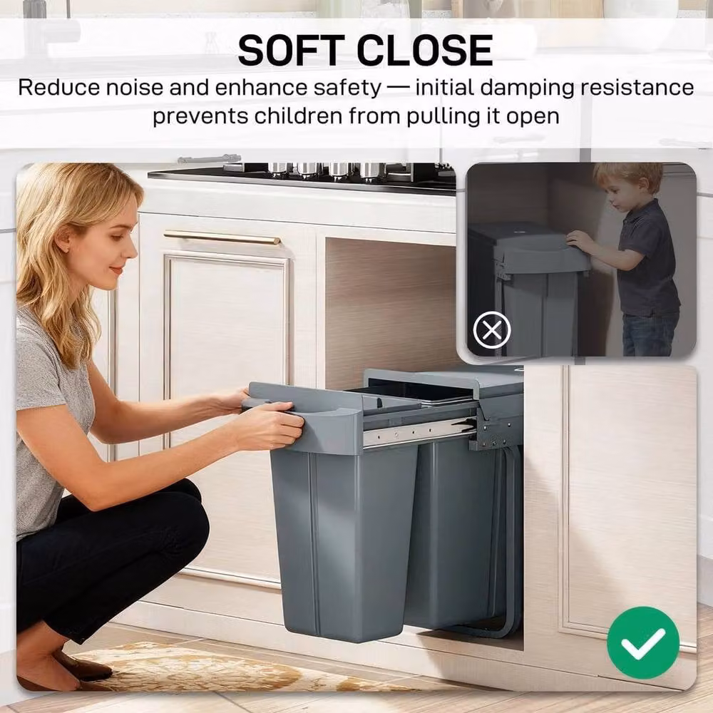 EONLION Under-Sink Kitchen Trash Bin with 2 Removable Recycling Containers, Grey – 3