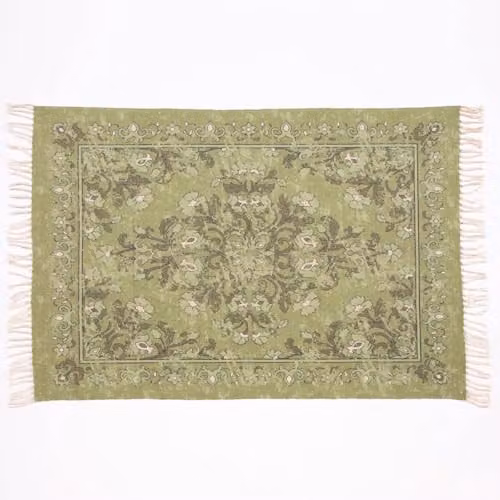 Esselle Kew Antique Printed Small Rug with Fringes in Green, W/D: 120 x 170 cm – 1