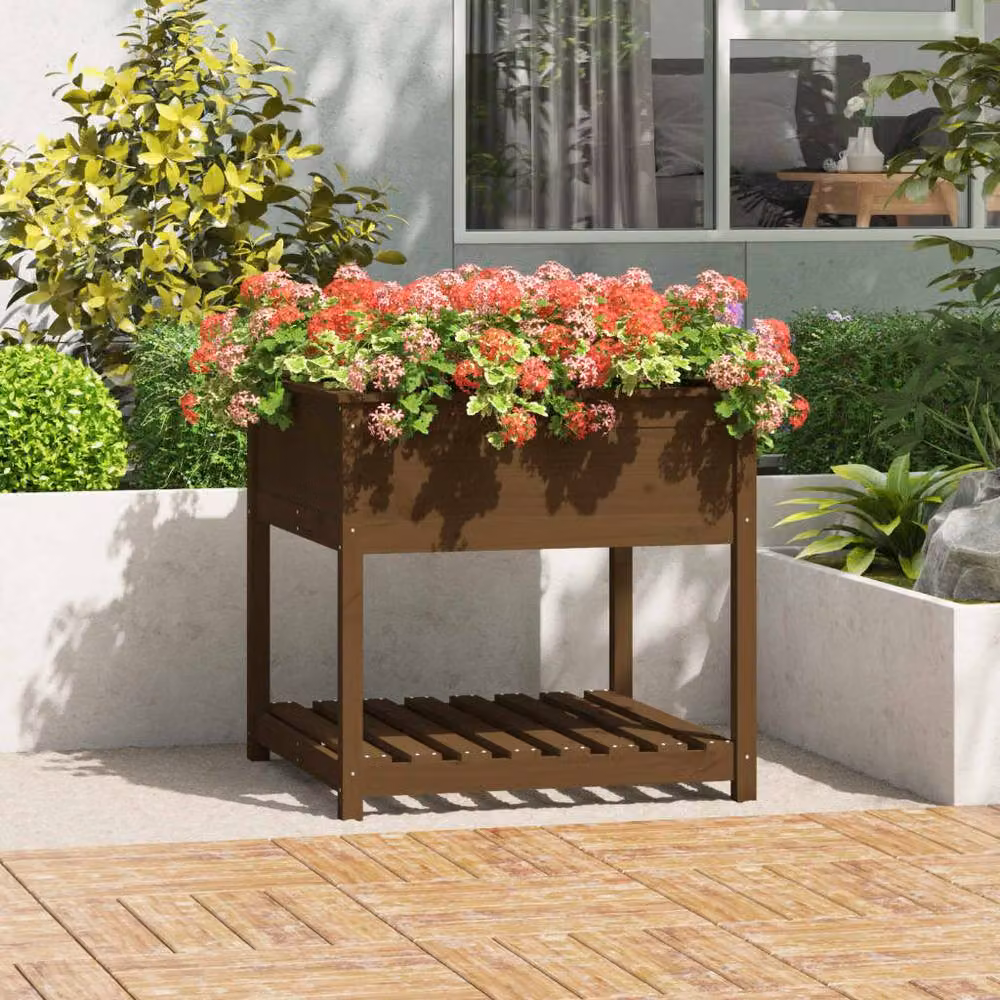 Berkfield Rustic Pine Wood Planter with Shelf, Brown, W/D/H: 82.5 x 82.5 x 81 cm – 2