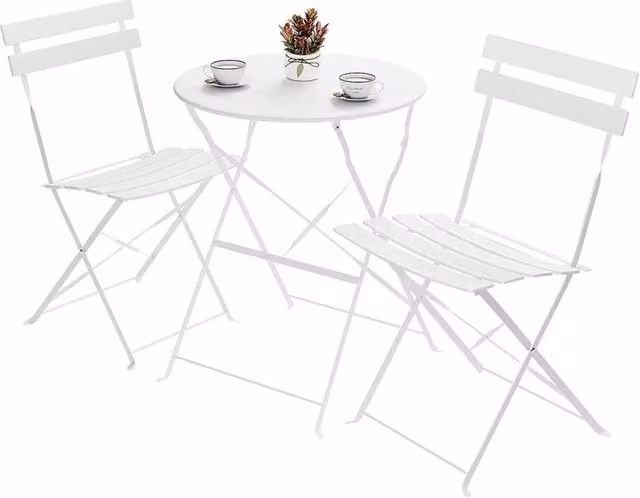 PAWNORA 3-Piece White Metal Folding Bistro Set for Garden, Balcony or Terrace – 1
