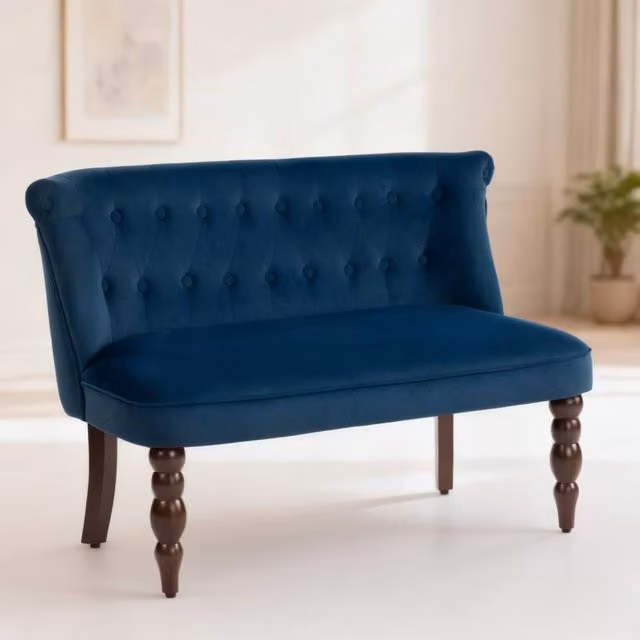 ERGOVEXA Blue Velvet 2 Seater Sofa with Solid Wood Frame – 1