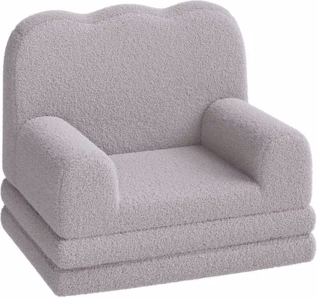VOGREX 2-in-1 Fold Out Plush Toddler Sofa Bed in Grey