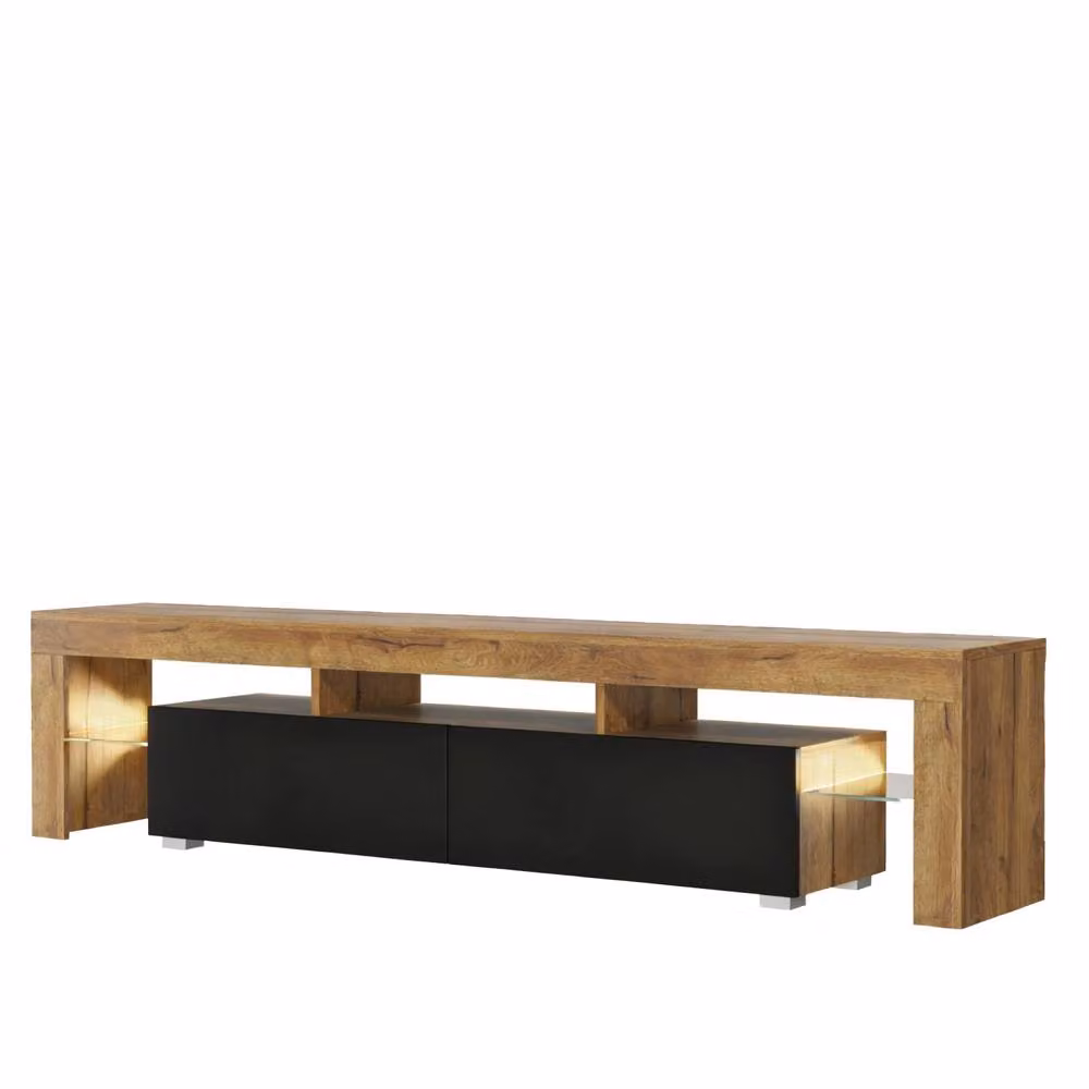 Mex Furniture LTD Nova TV Unit in Dark Oak and Black Matt with LED Lights, W: 200 cm, H: 45 cm, D: 35 cm – 5
