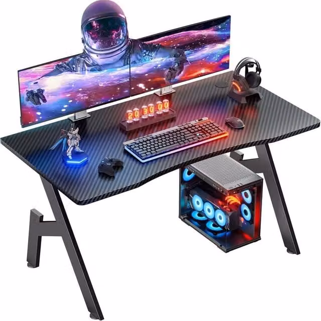 VOGREX Black Glossy Gaming Desk with Grommet, W: 140 cm, D: 60 cm, H: 74 cm