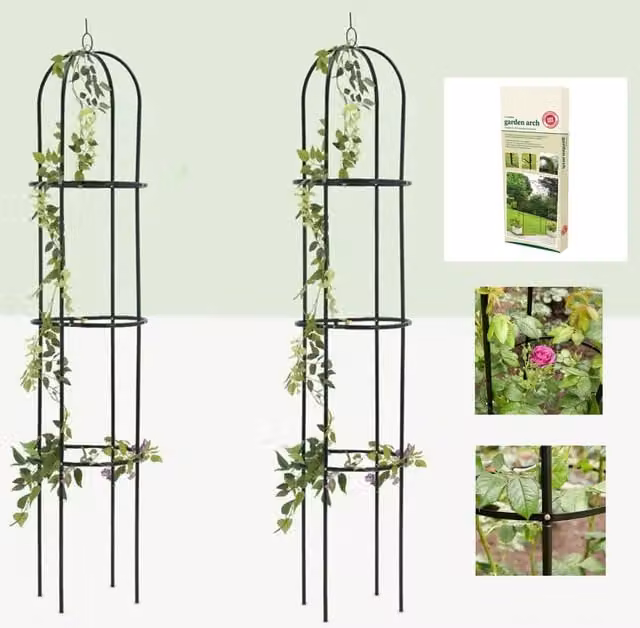 Kingfisher Garden Black Metal Obelisk Climbing Plant Support, H 190 cm x W 39 cm x D 39 cm