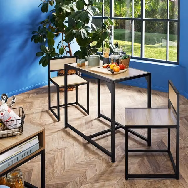 Tectake Milton Industrial Dining Table and Chairs Set in Oak and Brown Wood