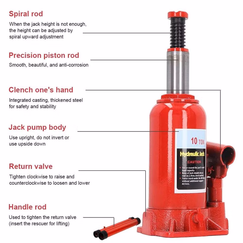 NESTLUNE 10 Ton Hydraulic Bottle Jack Lifting Ram in Red, W/D/H: 1000 x 52 x 52 cm – 5