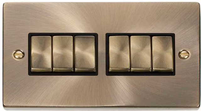 SE HOME Antique Brass 6 Gang 2 Way Flush Two Way Light Switch