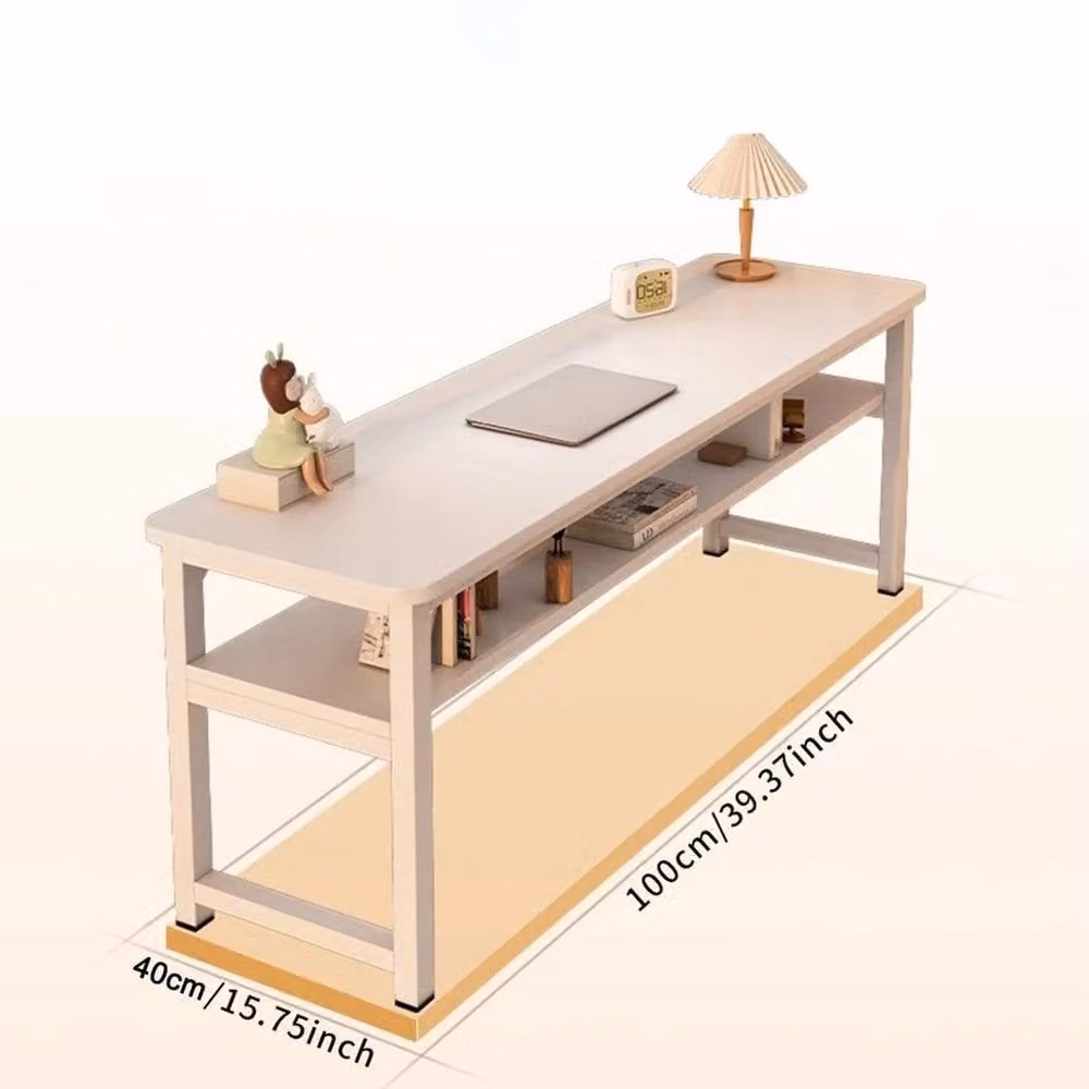 KORVIXA 2-Tier White Wood End-Of-Row Sofa Desk Rear Storage Shelf W/D/H: 100 x 100 x 100 cm – 2