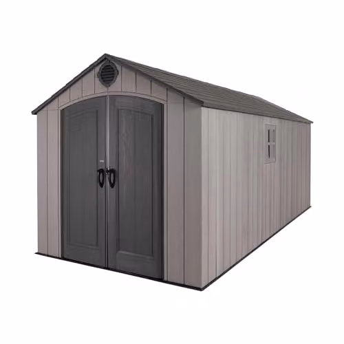 Lifetime 60352 Heavy-Duty Outdoor Storage Shed in Grey, 2.4 x 5.3 m Garden Workshop with Double Doors and Steel-Reinforced Weatherproof HDPE Construction