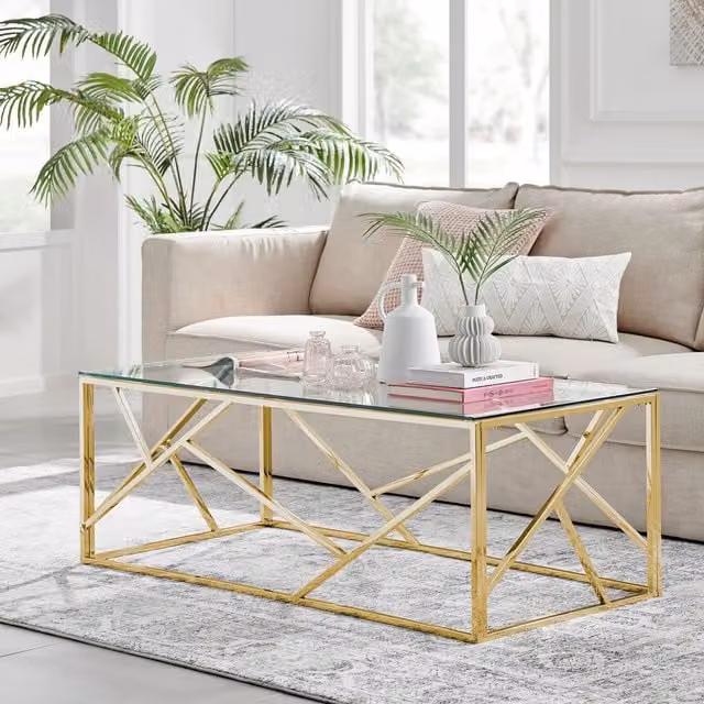 FurnitureboxUK Amalfi Gold Rectangular Coffee Table with Glass Top