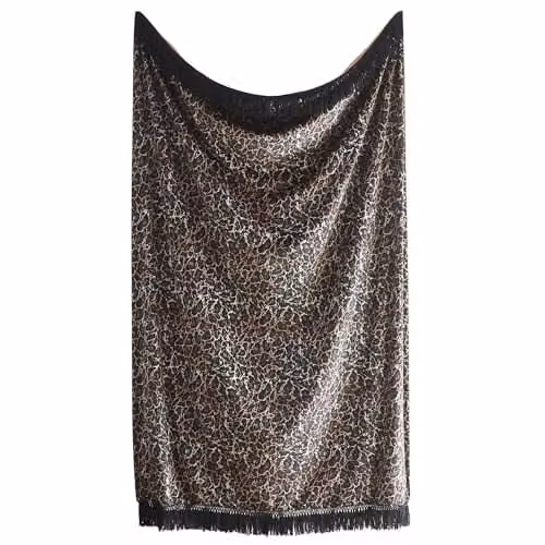 Laurence Llewelyn-Bowen Gold Leopard Print Velvet Throw with Fringes, W: 130 cm, D: 180 cm