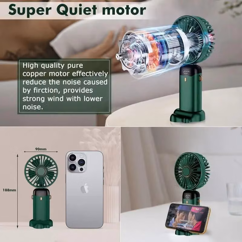 Dyzi 2-in-1 Portable Mini Handheld Desk Fan, USB-C Rechargeable, Bottle Green – 5