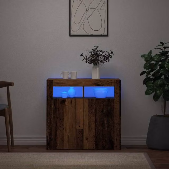Berkfield Home Rustic Brown Sideboard with Integrated LED Lights, W/D/H: 80 x 35 x 75 cm
