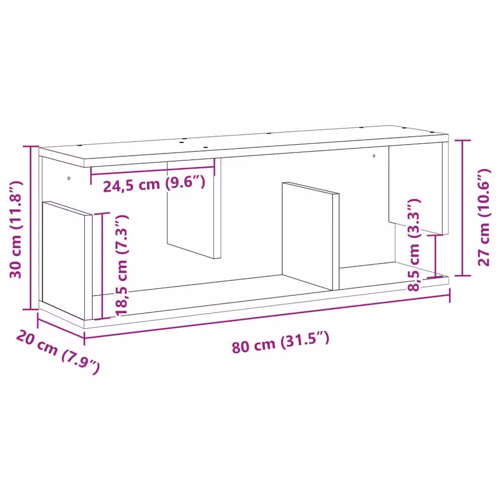 Berkfield Home Wall Mounted Black Matt Modern Cabinet W/D/H: 80 x 20 x 30 cm – 4