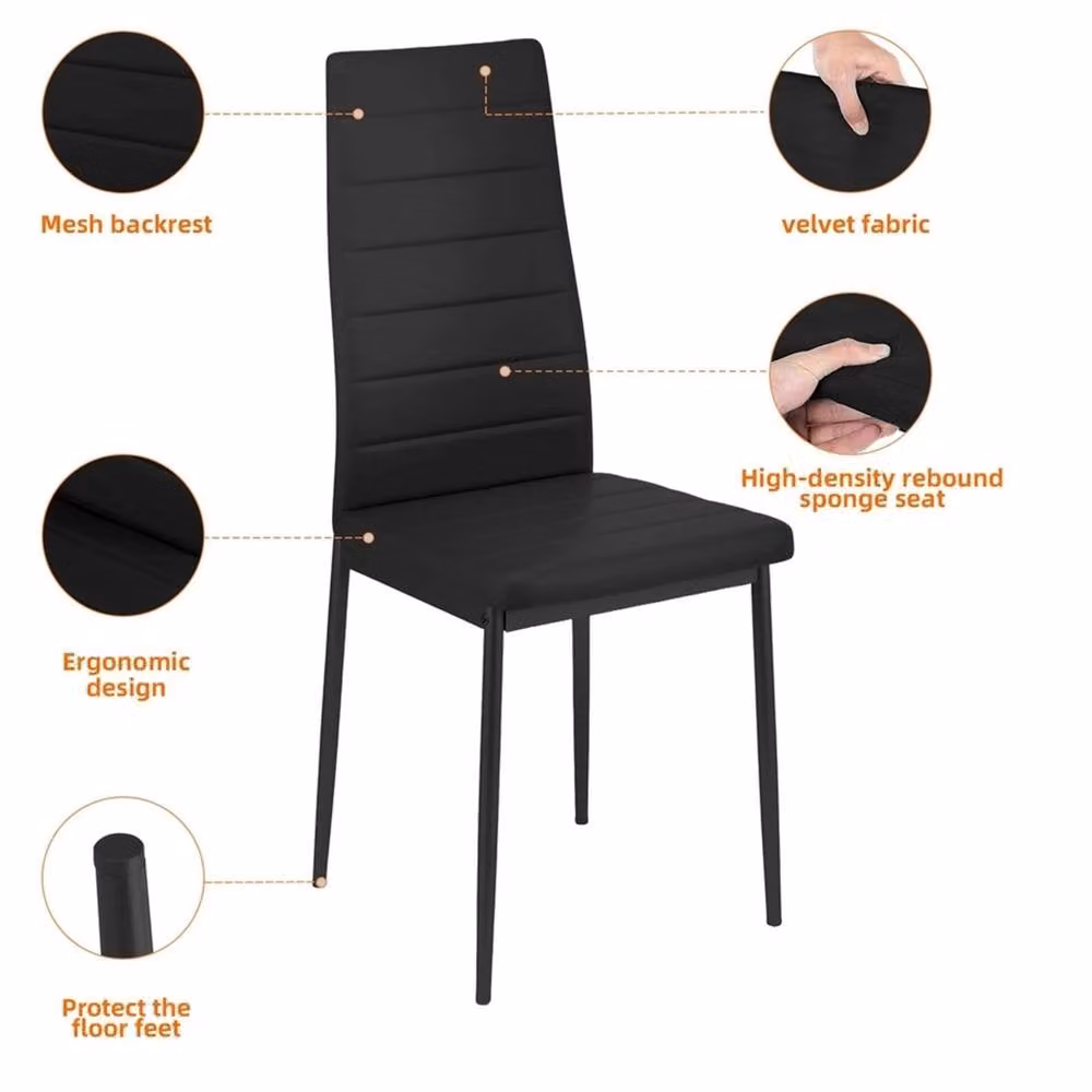 Nordara 4-Piece Dining Chair Set with Padded High Back and Black Metal Legs – 5