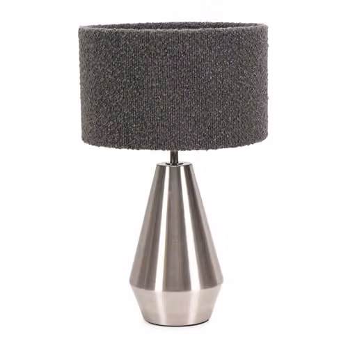 ValueLights Silver Chrome Metal Touch Dimmer Table Lamp with Grey Fabric Cylinder Shade