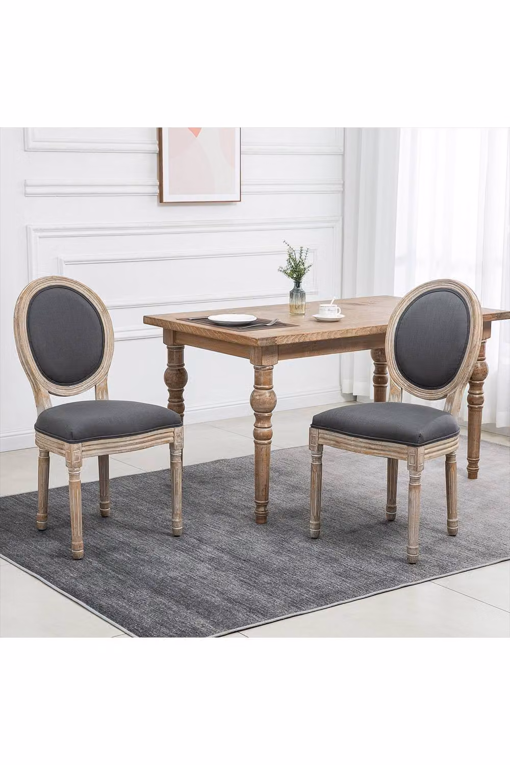 ERGOVEXA Set of Two Grey Fabric Upholstered Wooden Dining Chairs – 3