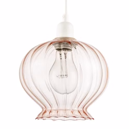 Happy Homewares Elegant Ribbed Pink Glass Pendant Light Shade with Scalloped Rim, W: 19 cm, H: 17 cm