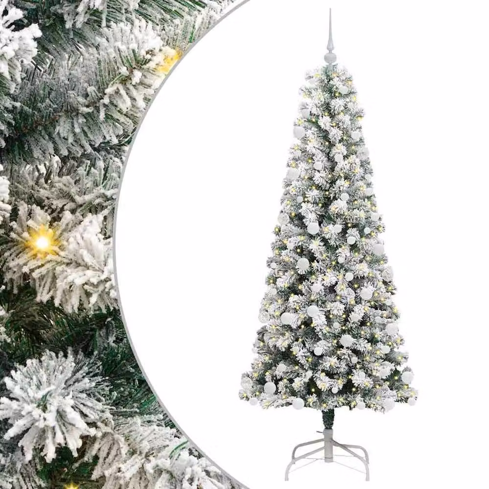 Berkfield Home Artificial Hinged Christmas Tree in Green and White, Height: 180 cm – 2