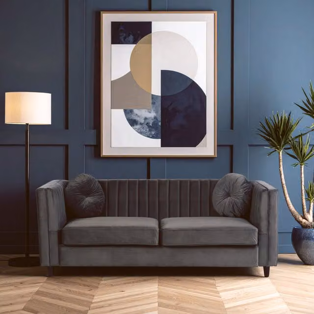 Orsina Farah Three Seater Grey Velvet Sofa – 2
