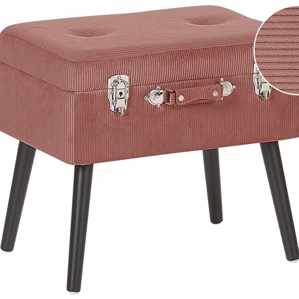 Wyld and Coco Pink Corduroy Storage Stool with Black Legs and Suitcase Design – 2